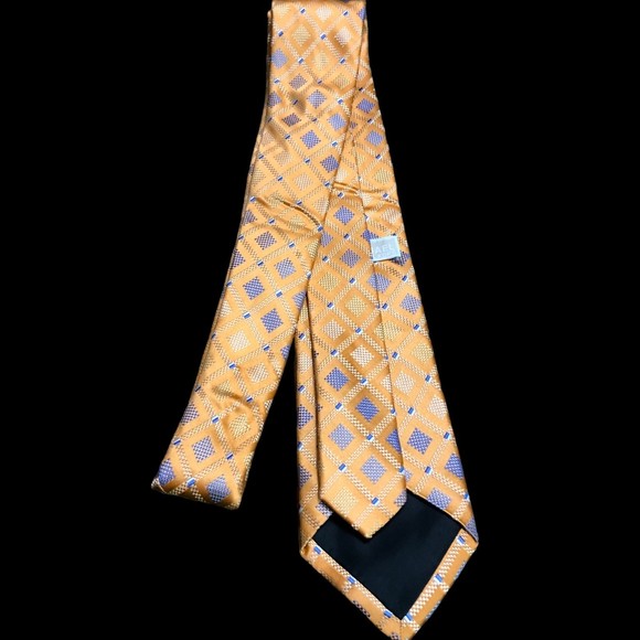 Michael by Michael Kors Orange Metallic Colored Silk Tie w/Blue &Cream Squares - Picture 4 of 6